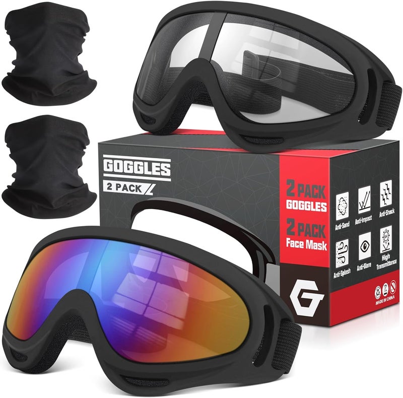 OXG Store نظارات دراجة نارية مزدوجة مع 2 غطاء رقبة، حماية UV400 لنظارات الدراجات الترابية والدراجات النارية وموتوكروس وATV والتزلج - Image 1